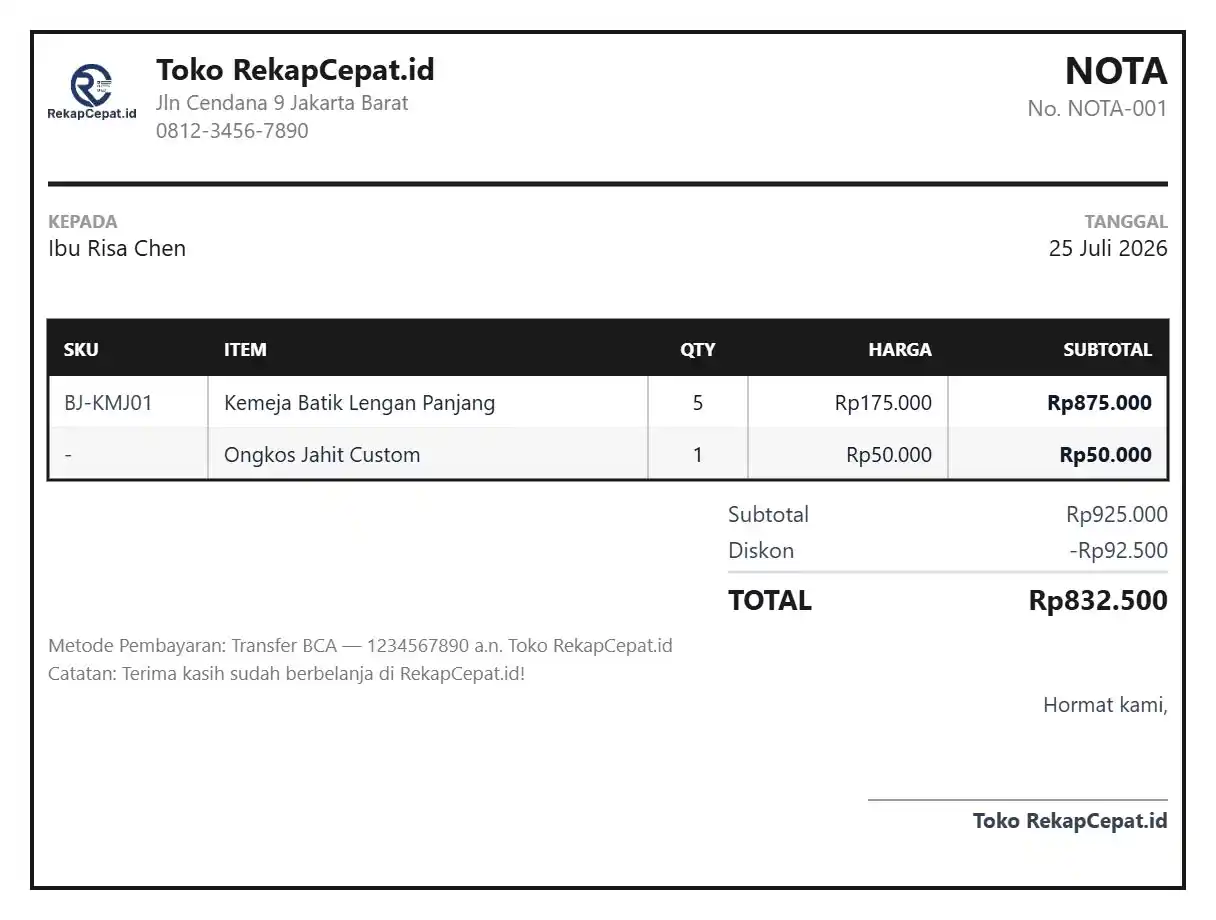 Buat Nota & Surat Jalan Otomatis
