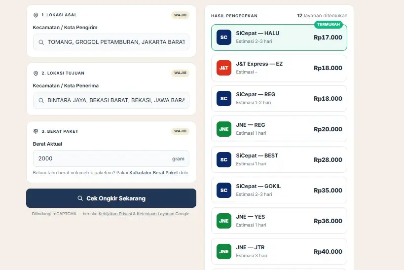 Cek Ongkir All Ekspedisi