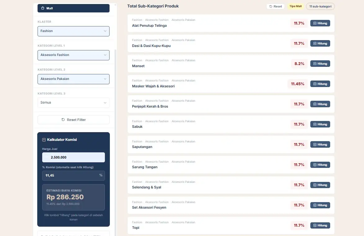 Kalkulator Fee Admin Marketplace